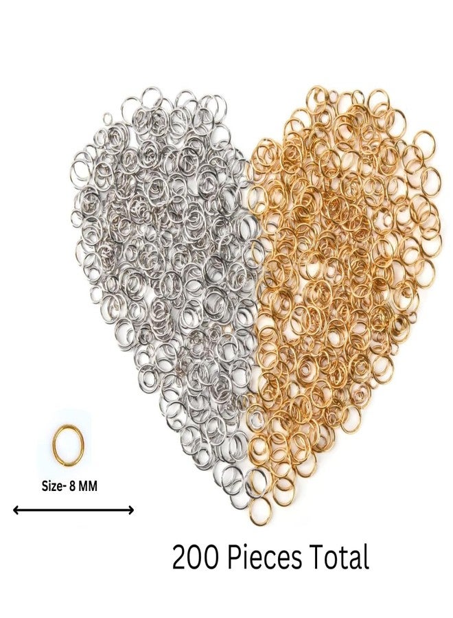 Dhruv Crafts Jump Rings for Jewelry Making 200 Pcs (8mm). Earrings & Jewelry Making Findings (Silver & Gold) - Image 2